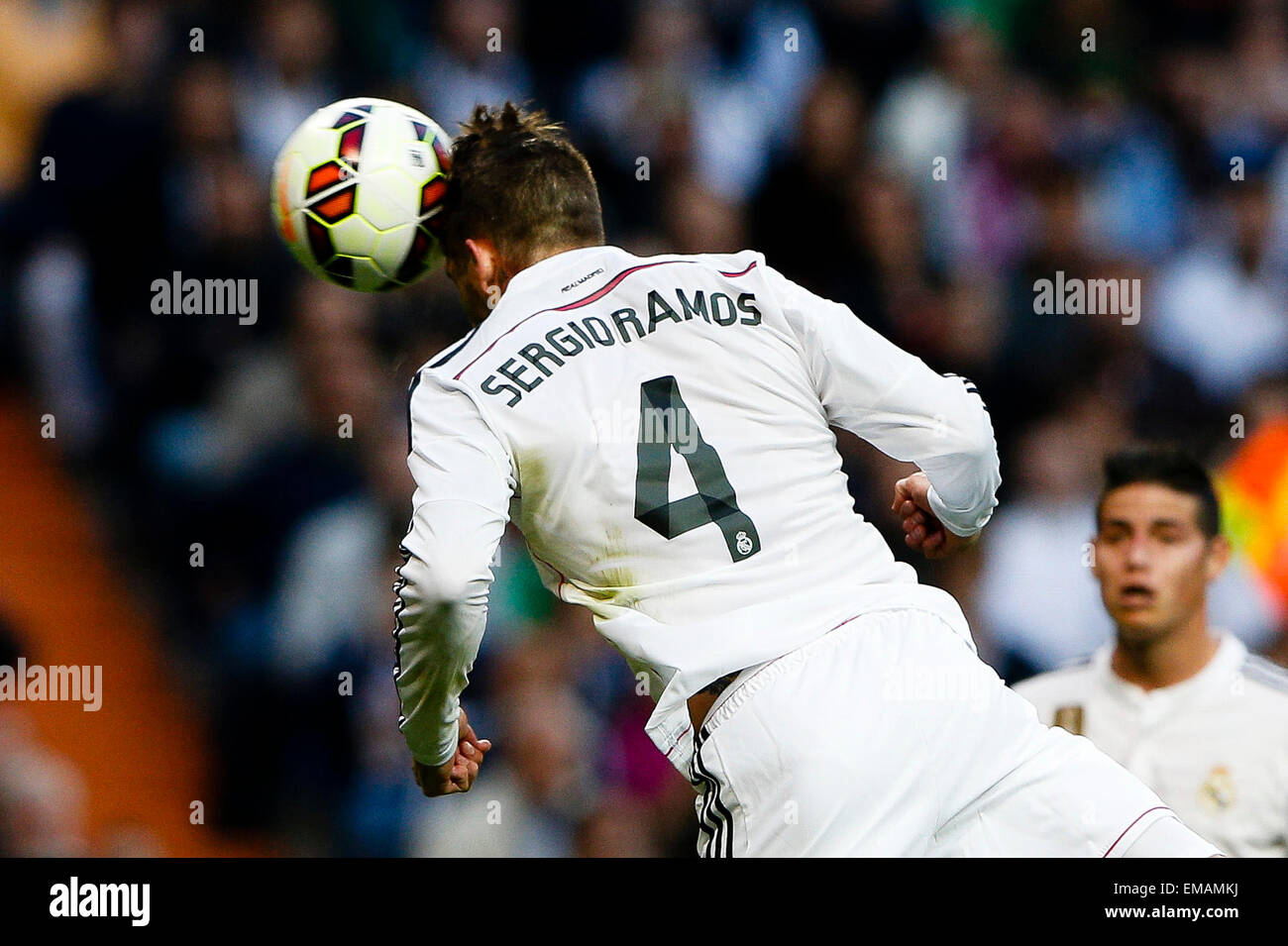 Madrid Spain 18th April 15 La Liga Football Real Madrid Versus Malaga Sergio Ramos Garcia Defender Madrid Spain 18th April 15 La Liga Football Real Madrid Versus Malaga Sergio Ramos Garcia Defender