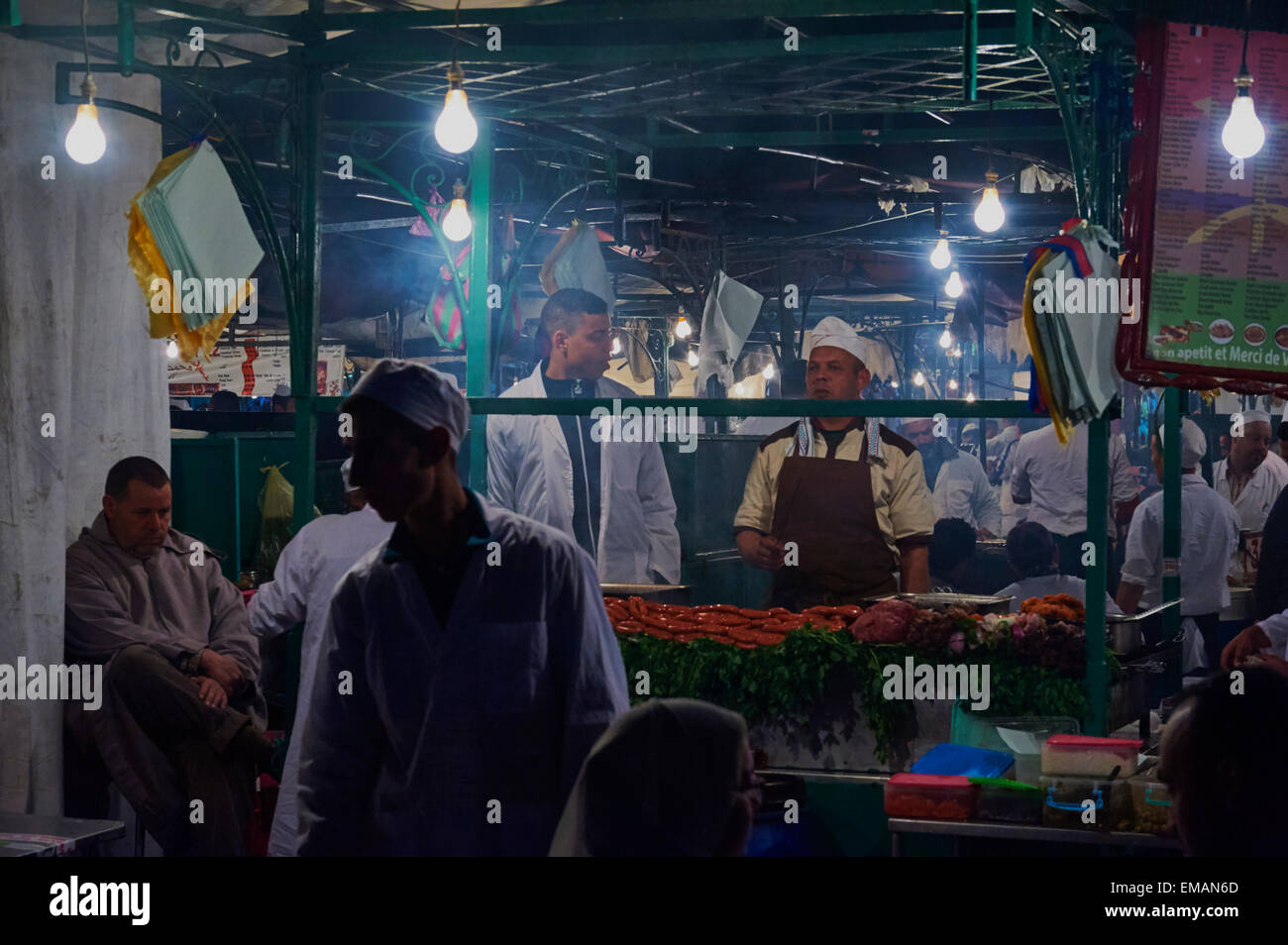 Food stall in the Djemaa el Fna, Medina, Marrakech, Morocco Stock Photo