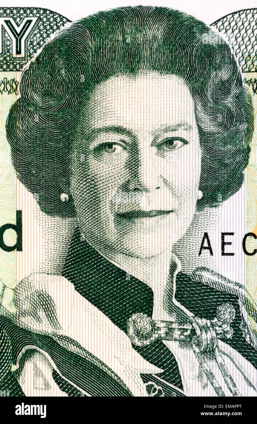 Queen Elizabeth II (born 1926) on 1 Pound 1993 Banknote from Jersey. Queen of the United Kingdom. Stock Photo