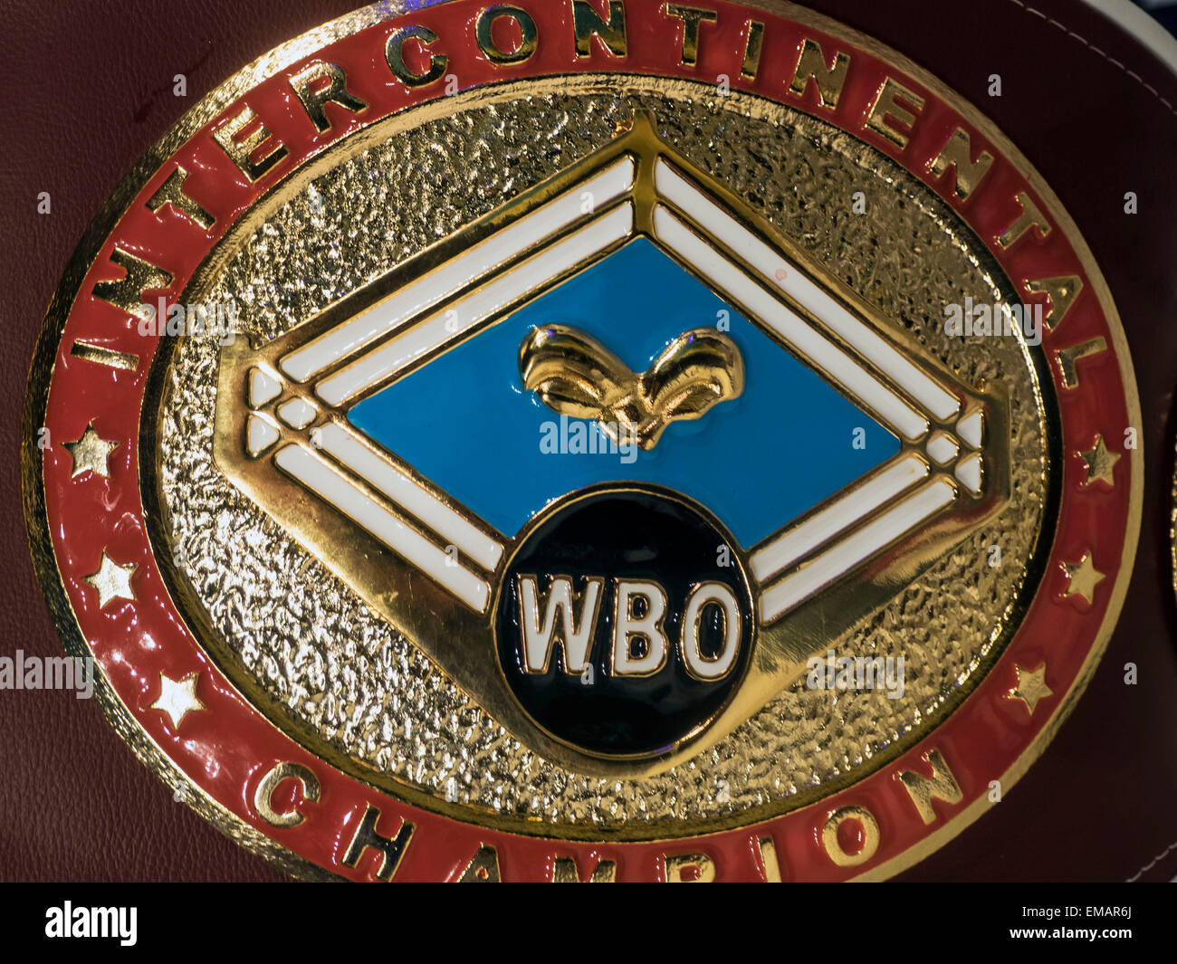 Kiev, Ukraine. 18th April, 2015. Belt of Intercontinental Champion in boxing  for the WBO -- Ukrainian boxer Alexander Usyk from from Klichko brothers  company K2 technical knockout in the eighth round of
