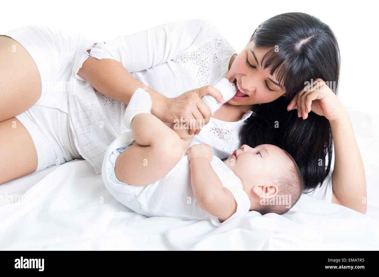 beautiful mom with cute baby