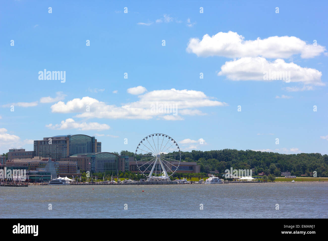 National Harbor photographed from Woodrow Wilson Memorial Bridge Stock