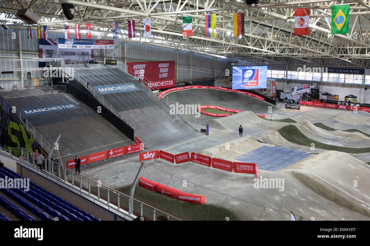 Contract Verdikken Veraangenamen Manchester, UK. 18th Apr, 2015. UCI BMX Supercross World Cup. Day One.  Interior view of the BMX Track, National Cycling Centre, Manchester, U.K.  Credit: Action Plus Sports/Alamy Live News Stock Photo -