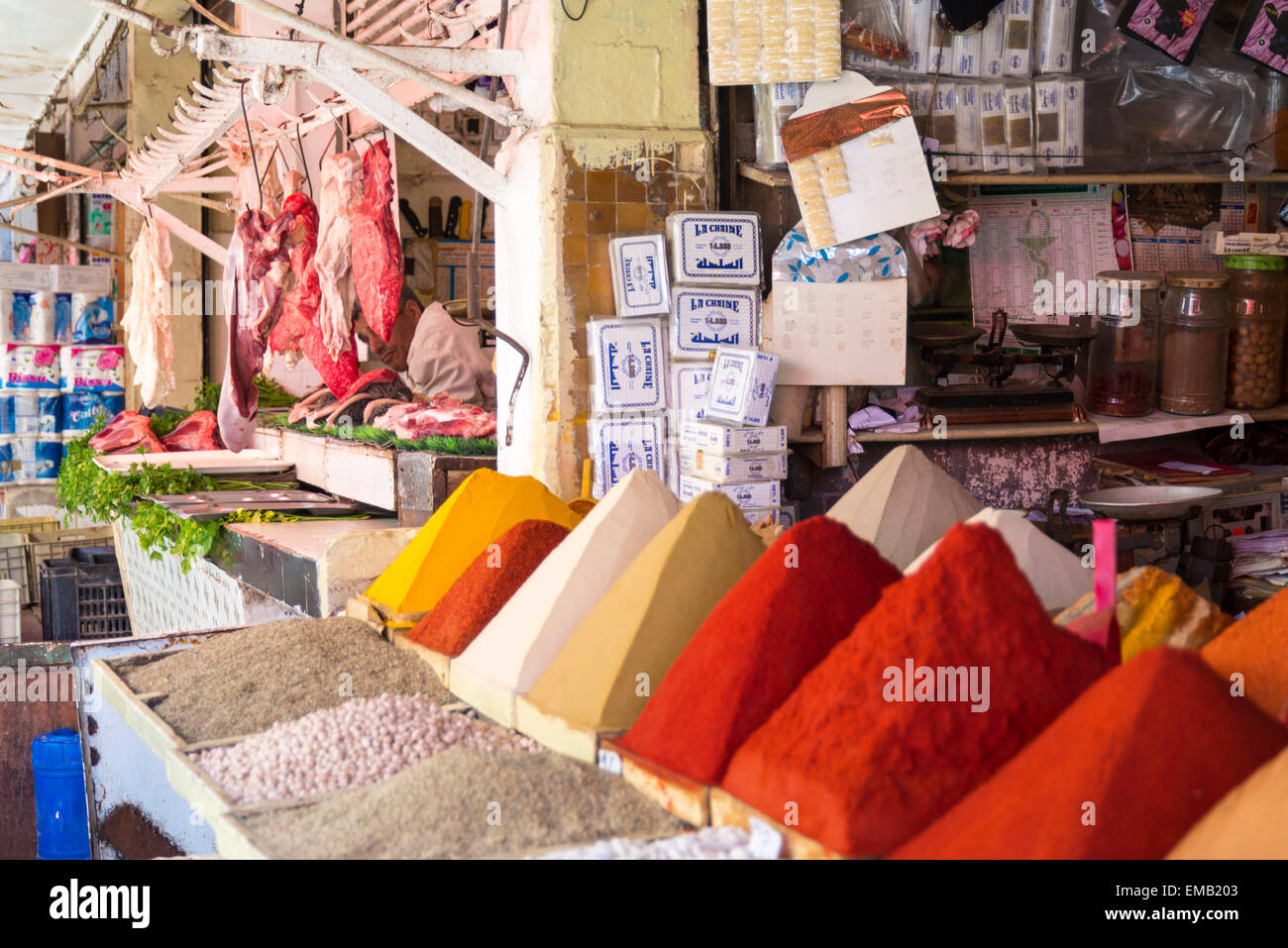 Spicy market at the Old Medina in Casablanca, Morocco Stock Photo