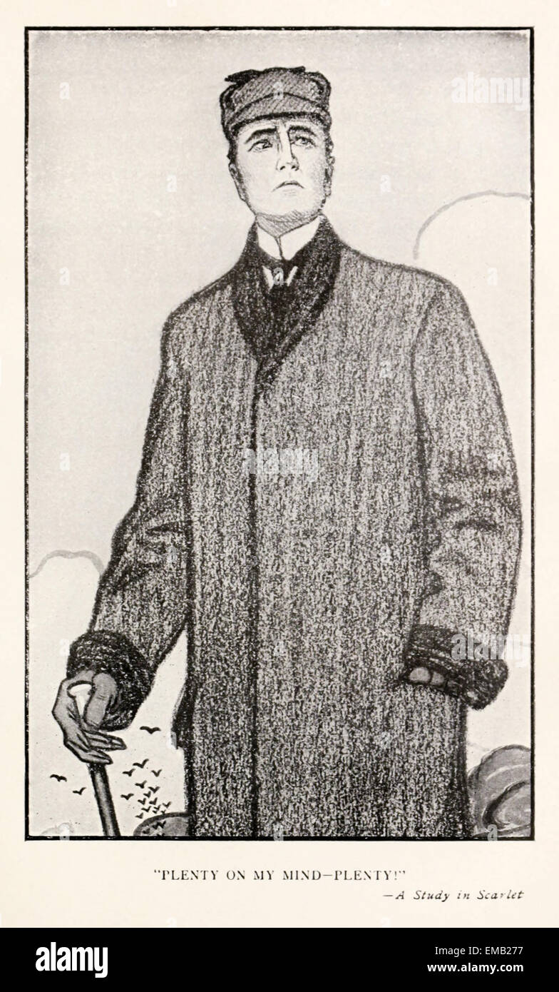 'Plenty on my mind - Plenty!'- Illustration of Sherlock Holmes by Frederic Dorr Steele (1873-1944), from 1904 compilation 'Conan Doyle's Best Books' Volume 1, 'A Study in Scarlet'. See description for more information. Stock Photo