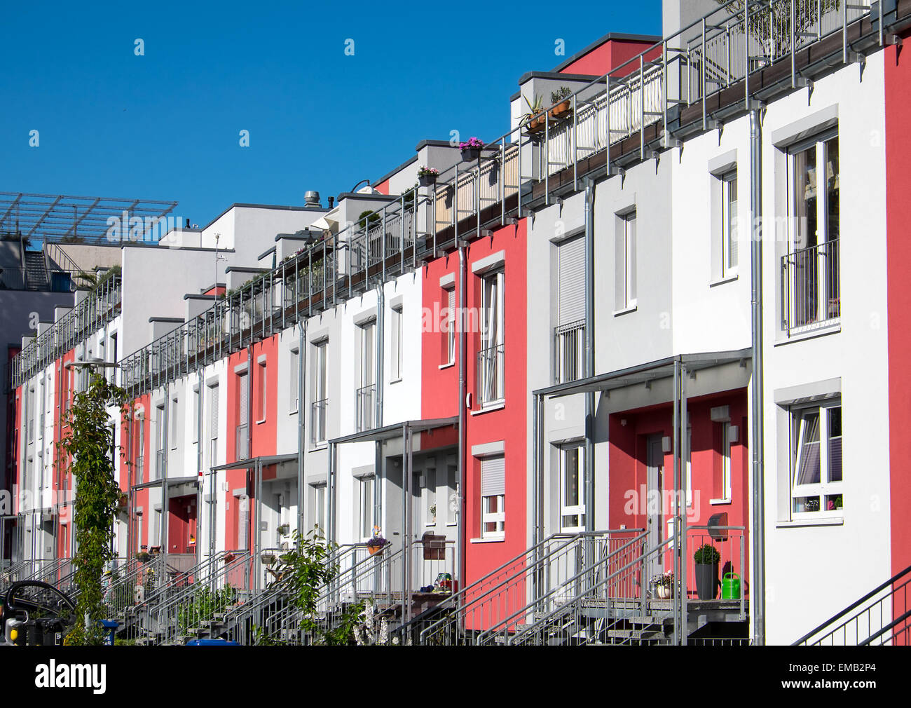 White, gray and pink terrace houses seen in Berlin Stock Photo