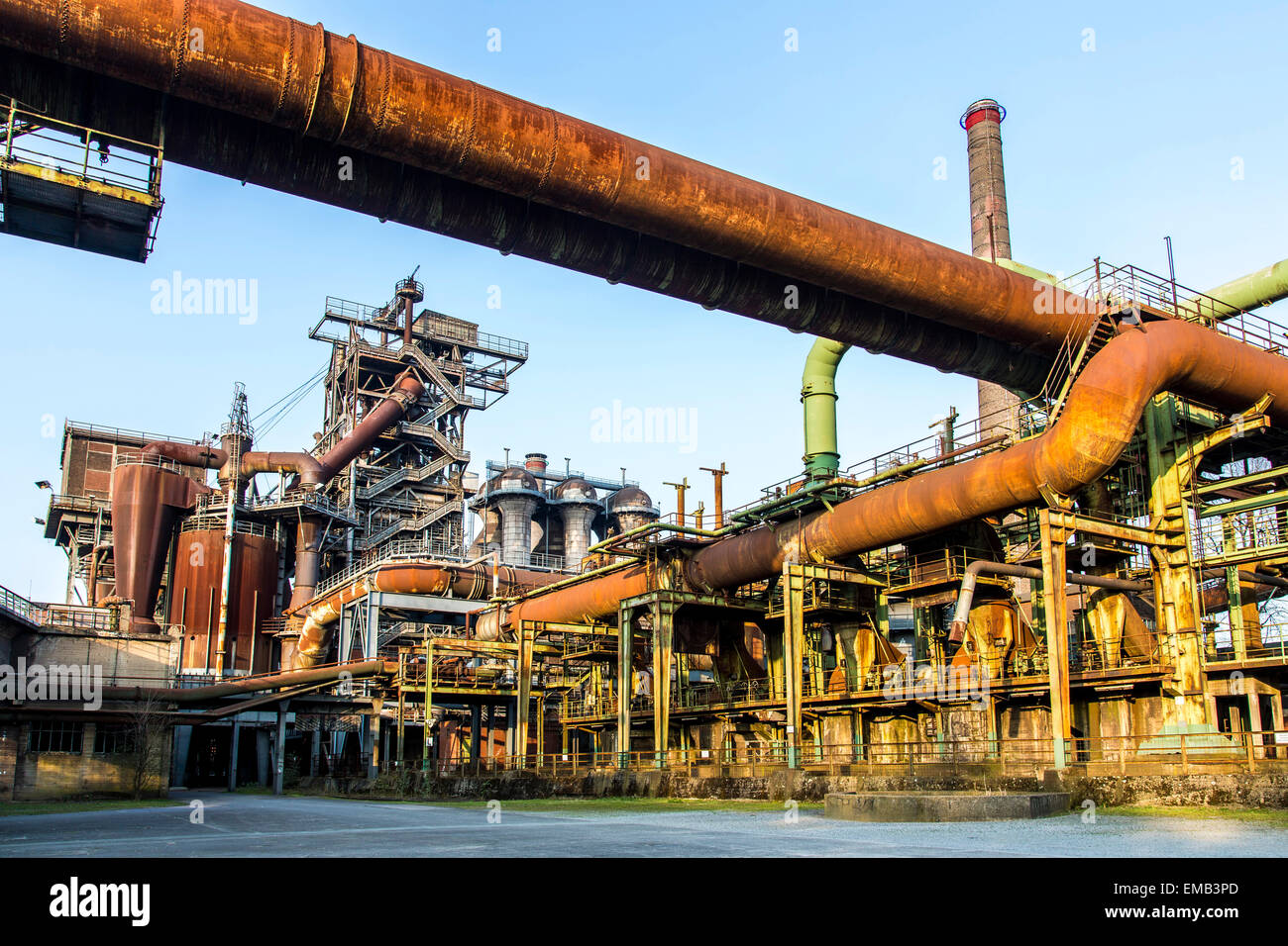 Former steel works in Duisburg, Germany, today a 'Lanschaftspark'- Landscape park, industrial heritage site, open to public Stock Photo