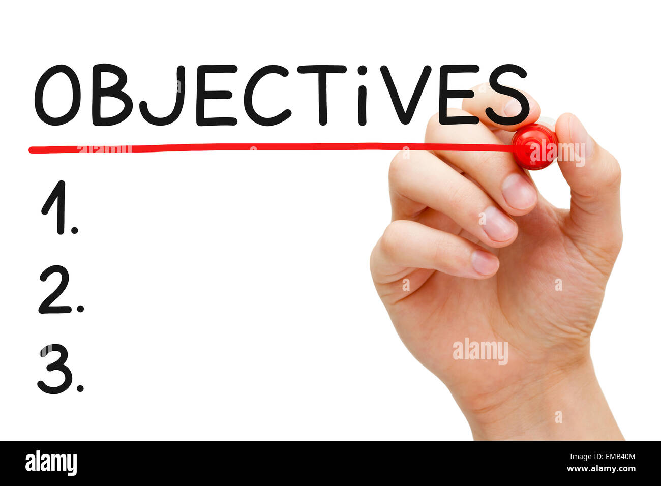Hand writing objectives to do list with marker isolated on white stock