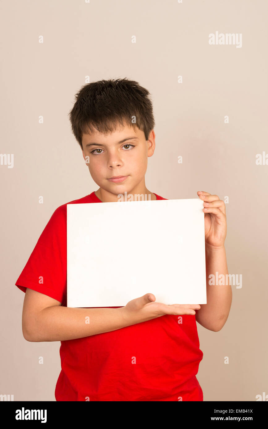 young boy holding blank sign Stock Photo - Alamy