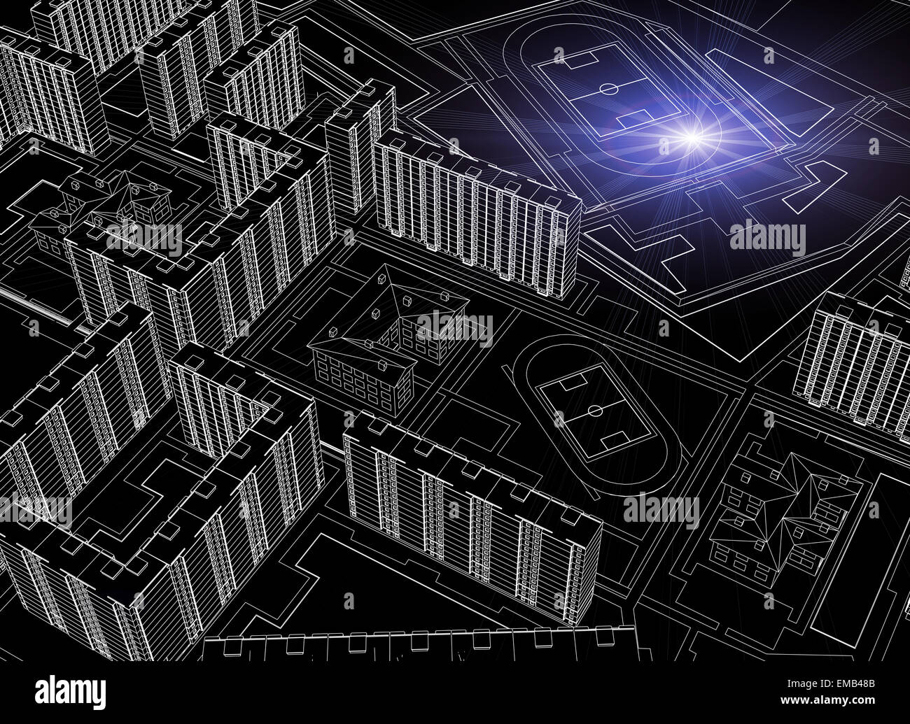 Model of 3d black and white city plan with field Stock Photo - Alamy