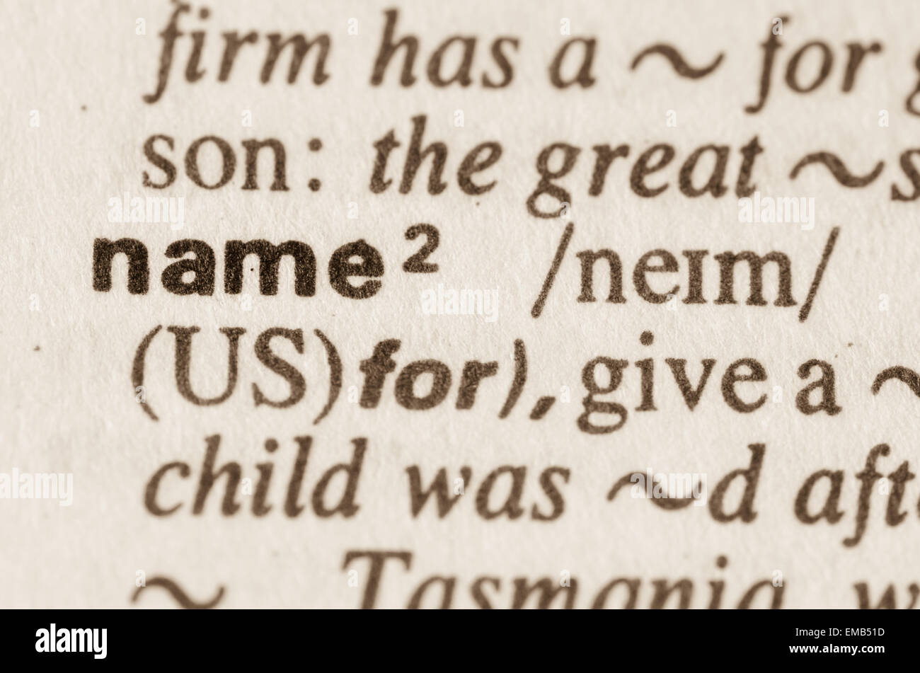 Definition of word name in dictionary Stock Photo Alamy