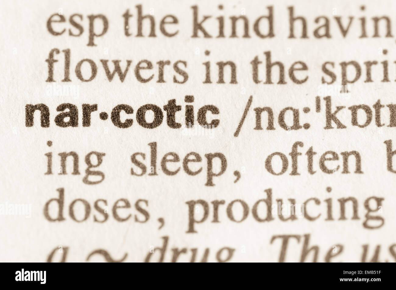 Definition of word narcotic in dictionary Stock Photo