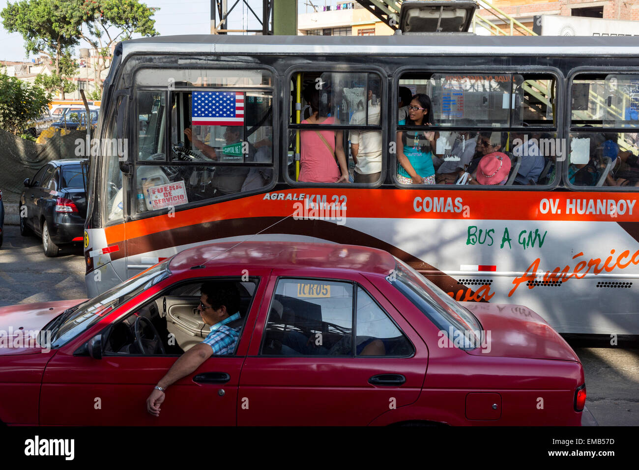 Lima, Peru.  Morning Traffic Heading into Central Lima from the Airport. Stock Photo