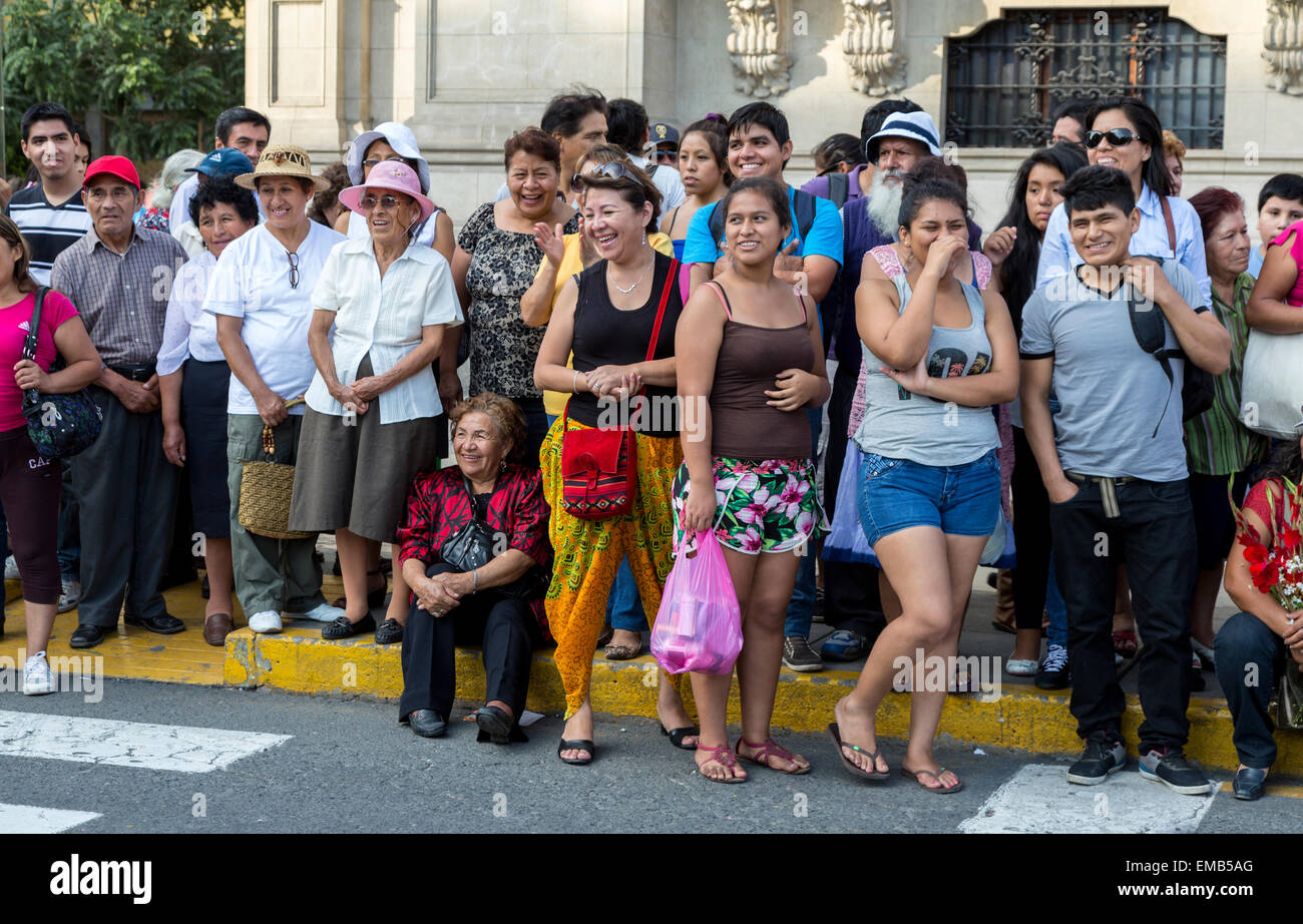 Lima, Peru. Peruvian Spectators Watching an Andean Cultural Parade