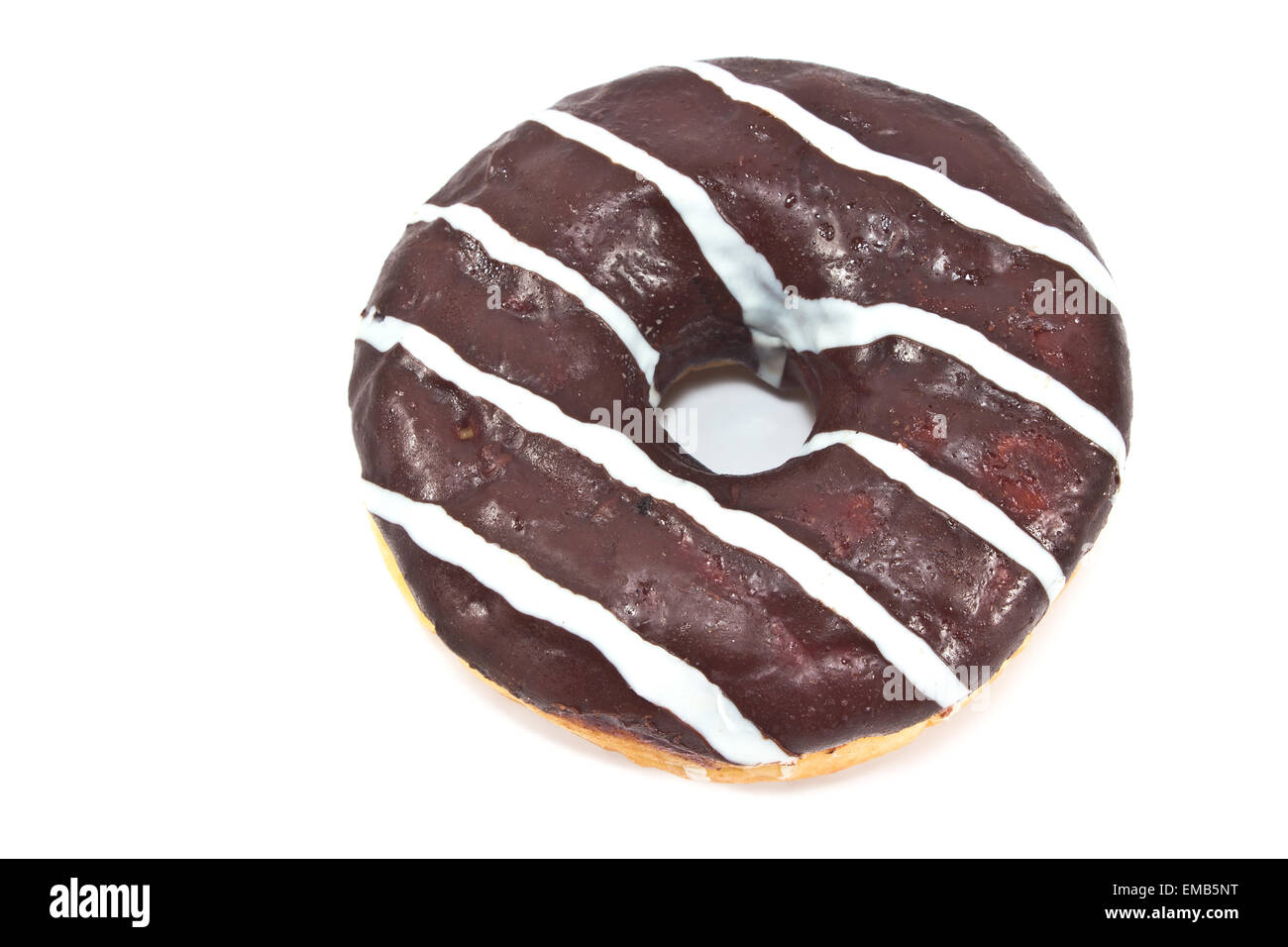 Donut in chocolate glaze with stripes isolated on white Stock Photo