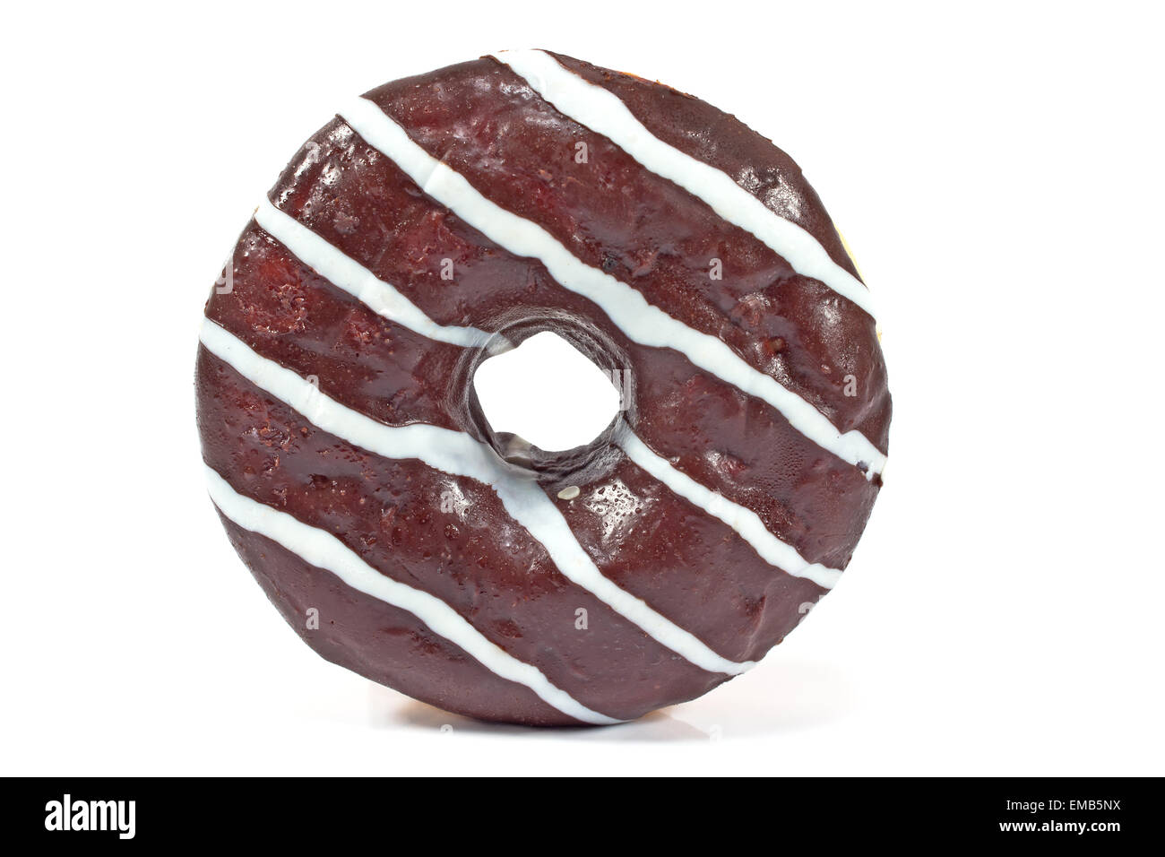 Donut in chocolate glaze with stripes isolated on white Stock Photo