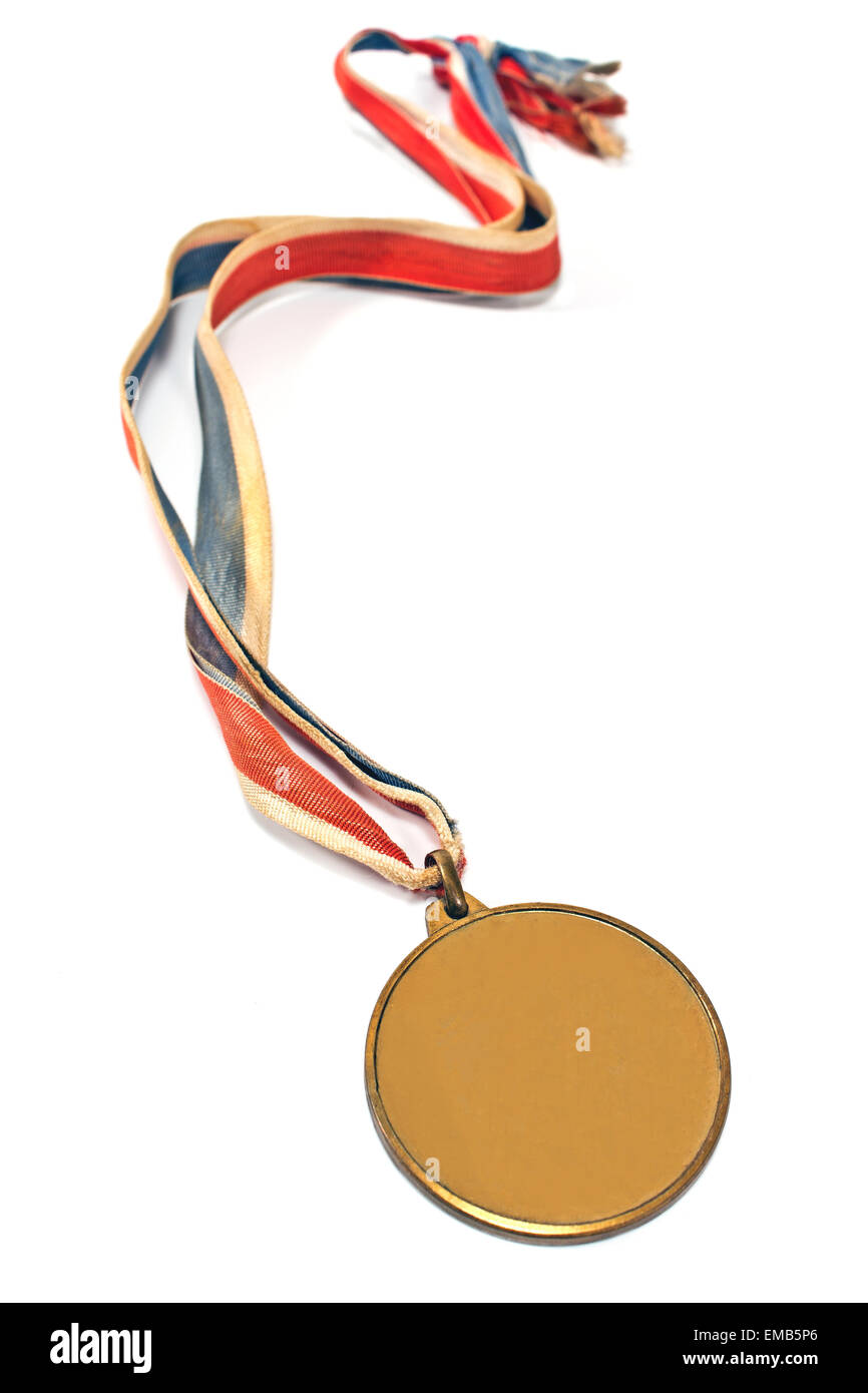 Vintage gold sport medal isolated on white Stock Photo