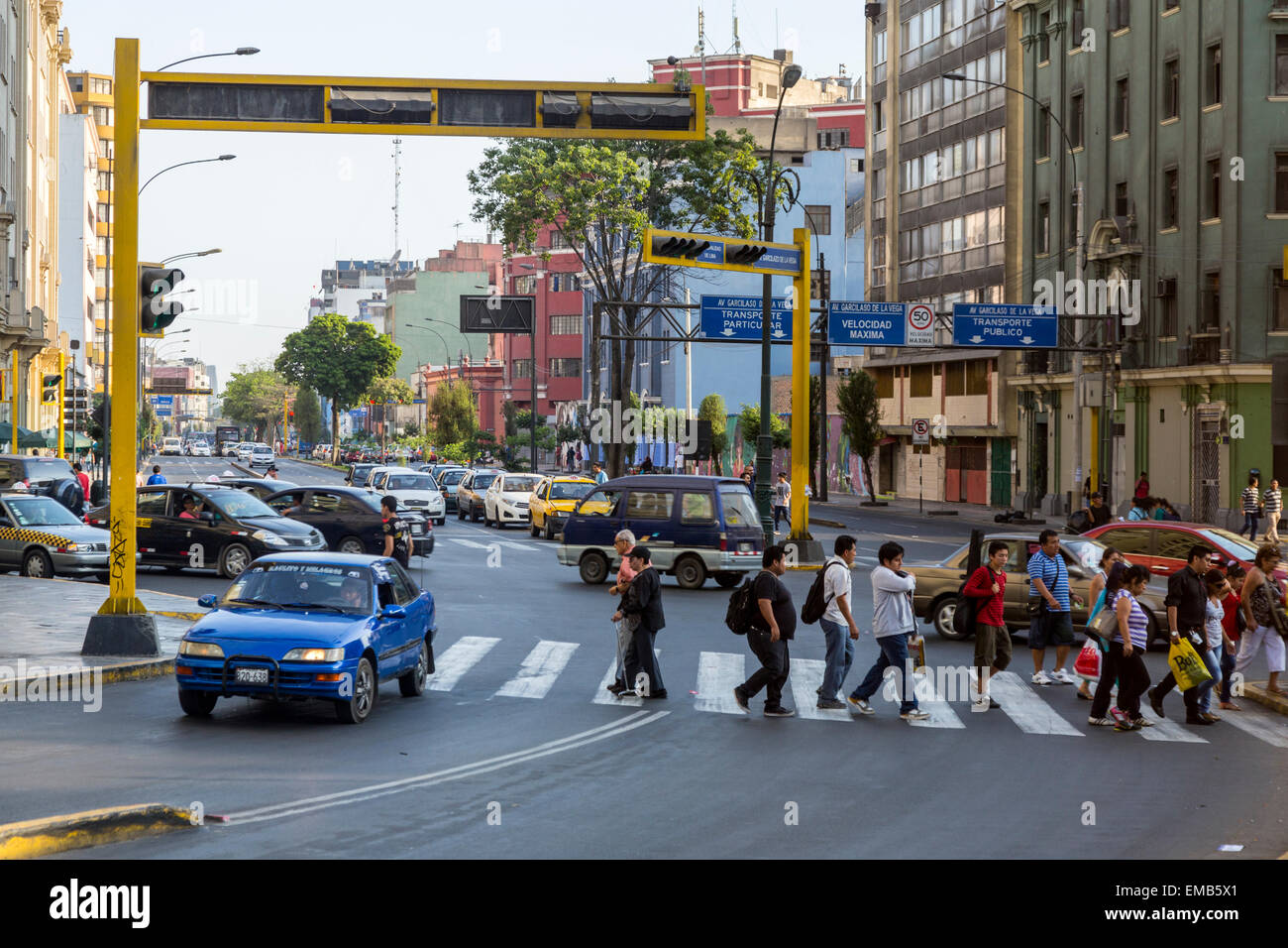Peru, Lima.  Street Scene, Garcilazo de la Vega Street. Stock Photo