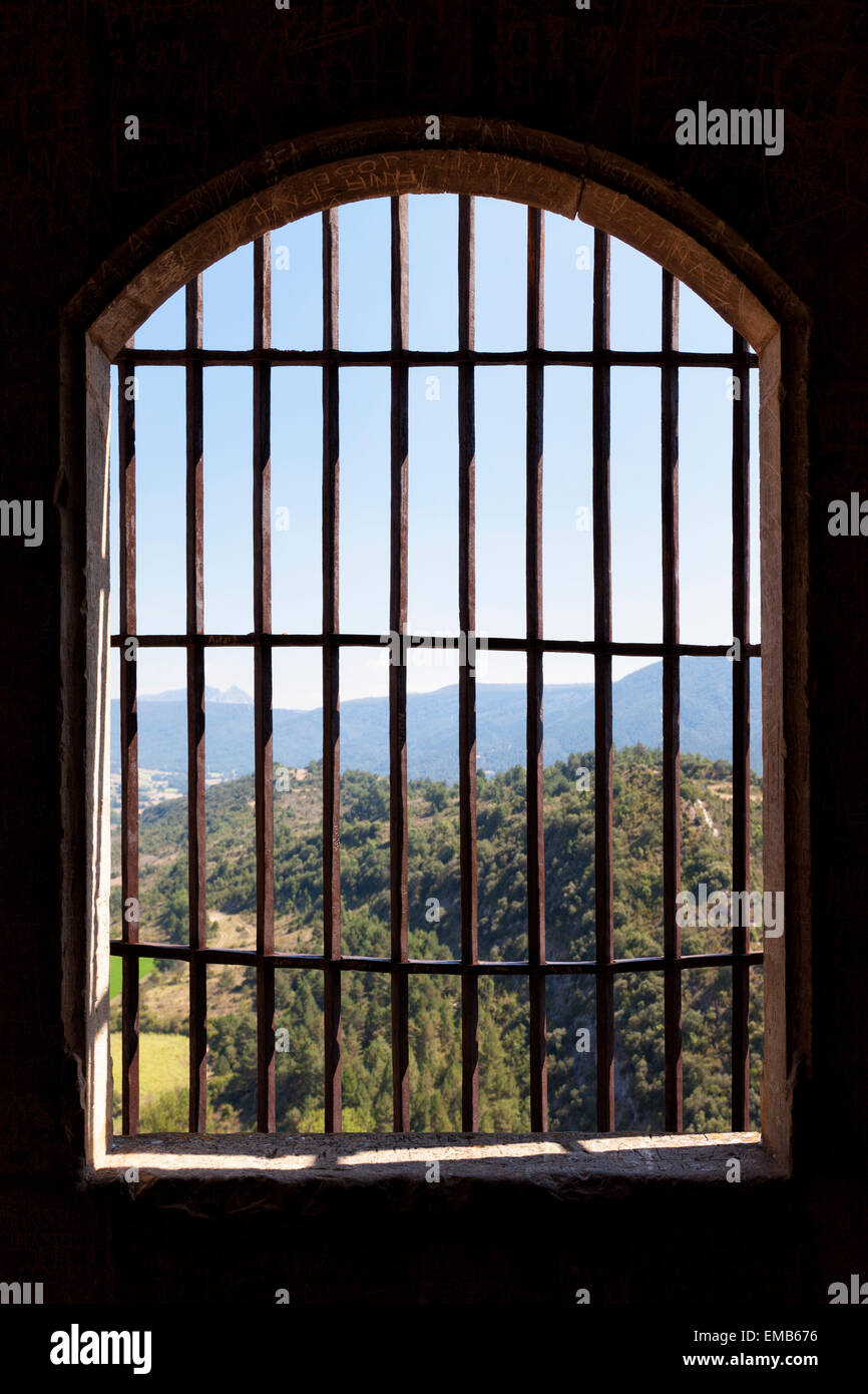 Landscape viewed from the window of a prison Stock Photo