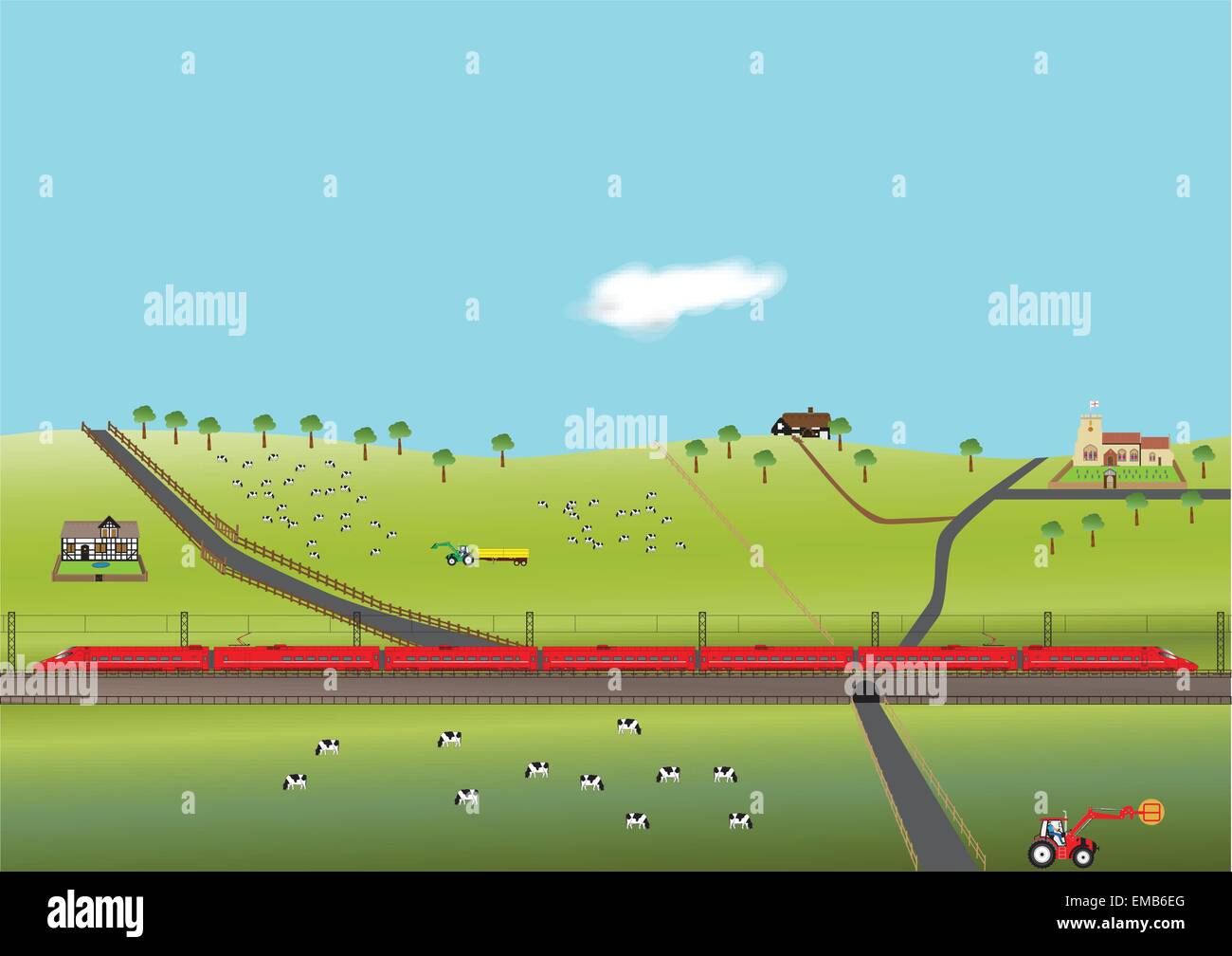 A detailed vector illustration of a High Speed Train traveling through ...