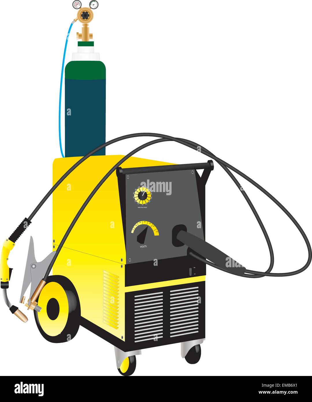 A Yellow Mig Electric Welding Set isolated on white Stock Vector