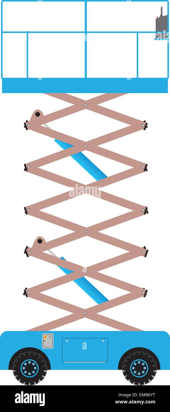 A vector illustration of a Blue Scissor Lift Platform Extended isolated on white Stock Vector
