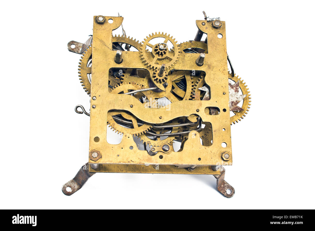 Inside mechanism of old alarm clock Stock Photo