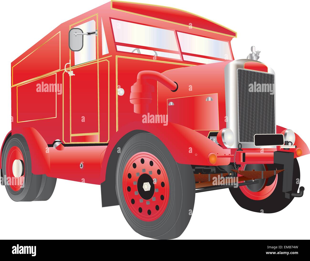 A Heavy Duty Red and Gold Fairground Generator and Tow Truck isolated on white Stock Vector
