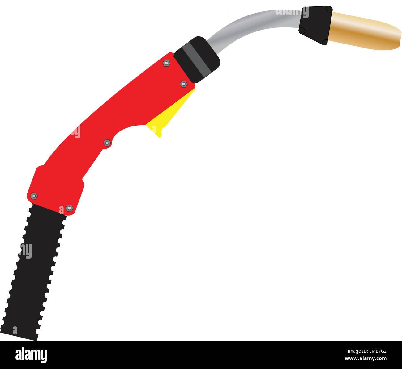 A Red and Yellow Mig Welding Torch isolated on White Stock Vector