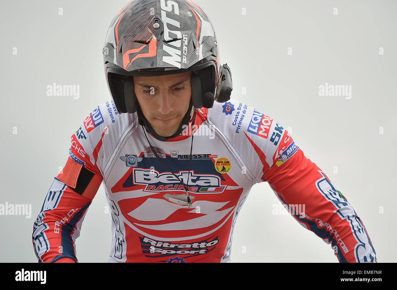 Spain trial championship. Portrait of Jeroni Fajardo over his motorcycle. He finished in 2nd position (TR1). Stock Photo