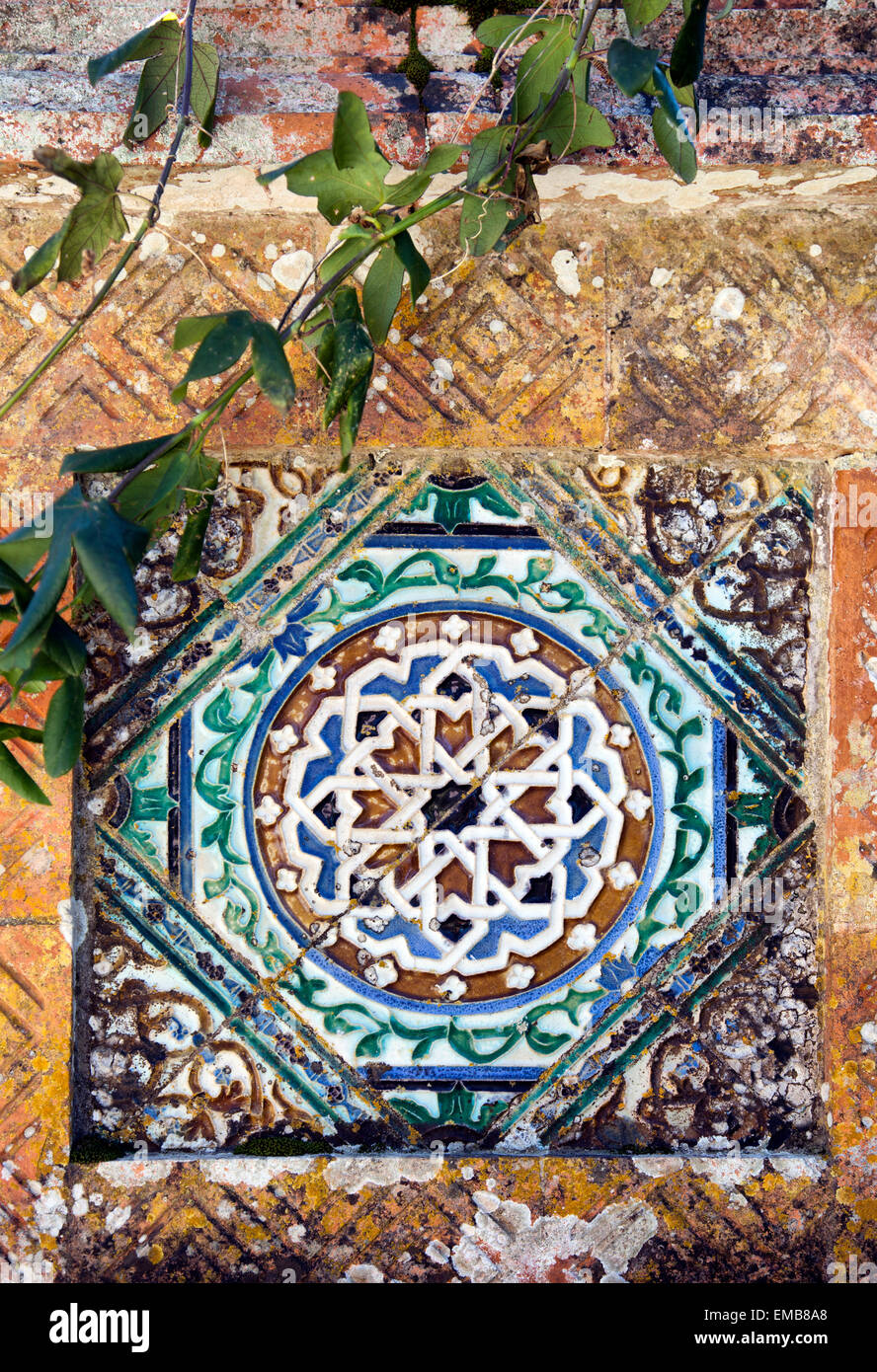 Monserrate Palace Villa Grounds - Tile inlay in Garden - - Sintra Portugal Stock Photo