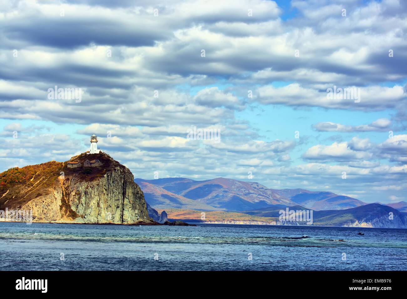Coast of Japanese sea. Lighthouse. Dalnegorsk. Russia. HDR tonemapped Stock Photo