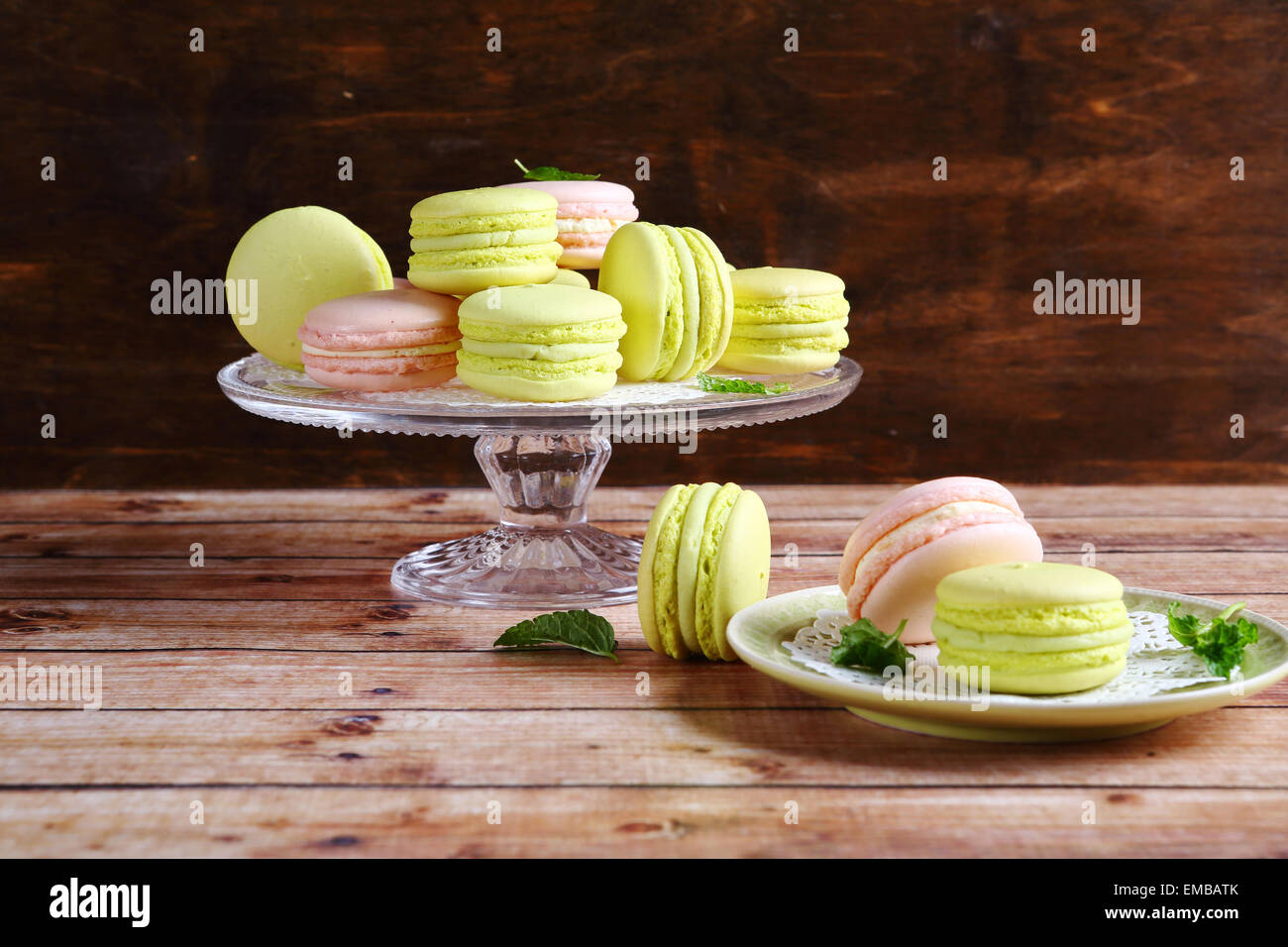 Delicious macaroon on  stand, food Stock Photo