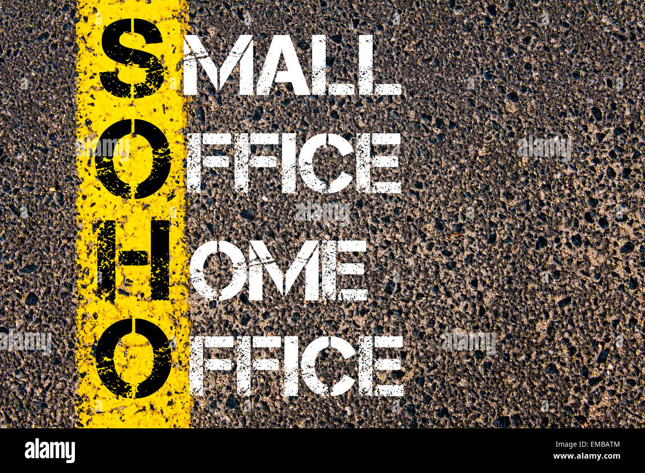 Business Acronym SOHO as Small Office Home Office. Yellow paint line on