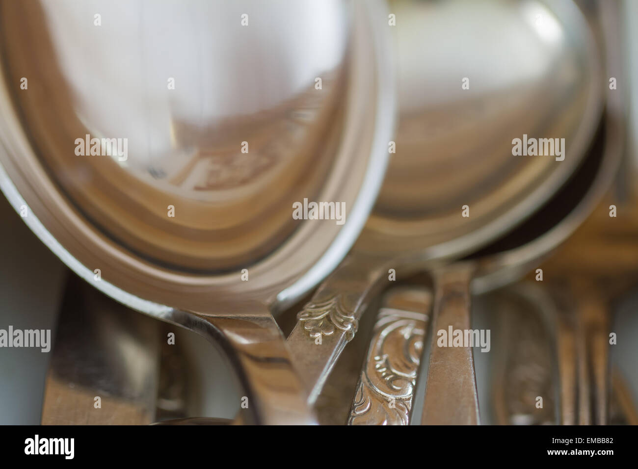 Old silver spoons Stock Photo