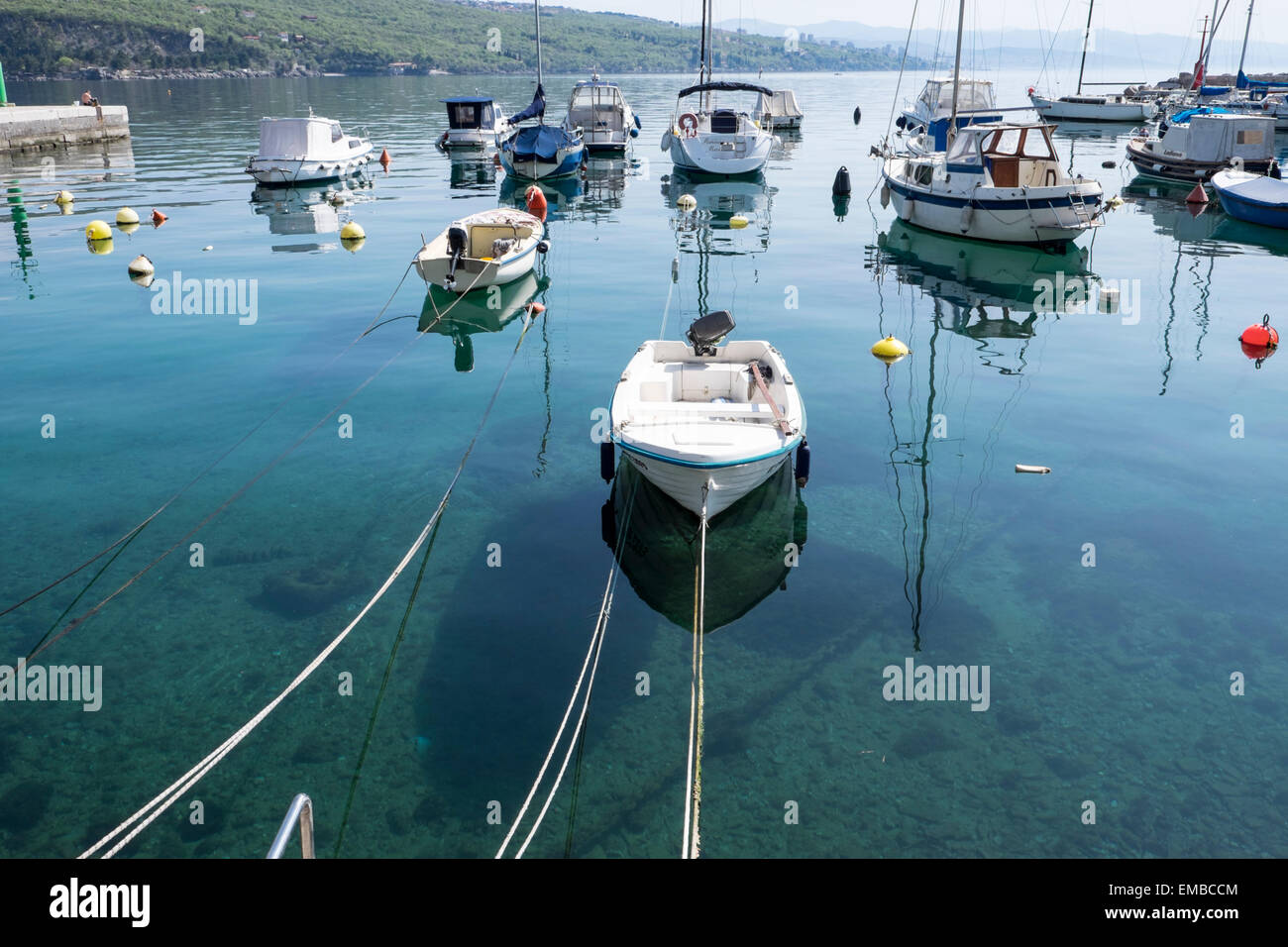 Boats moored in Volosko, Croatia Stock Photo