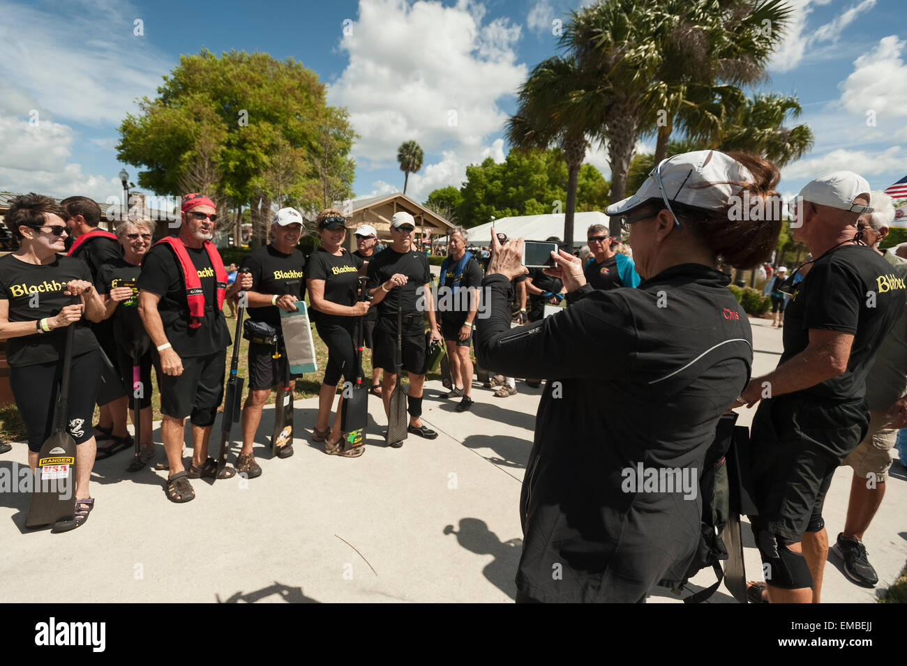 Athletes posing for a picture during the Dragon Boat Races being held in Tavares, Florida USA Stock Photo