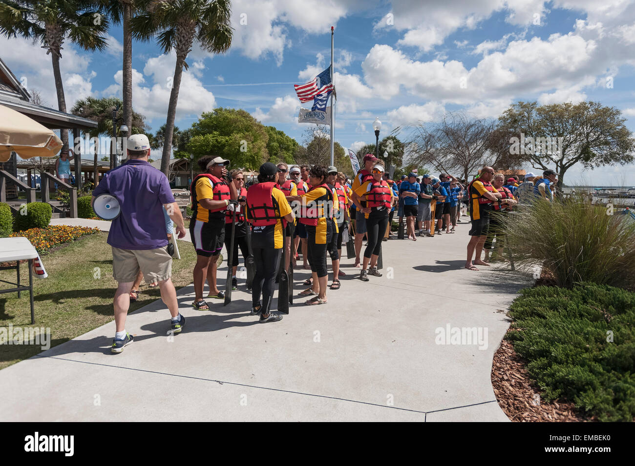 Athletes assembling during the Dragon Boat Races being held in Tavares