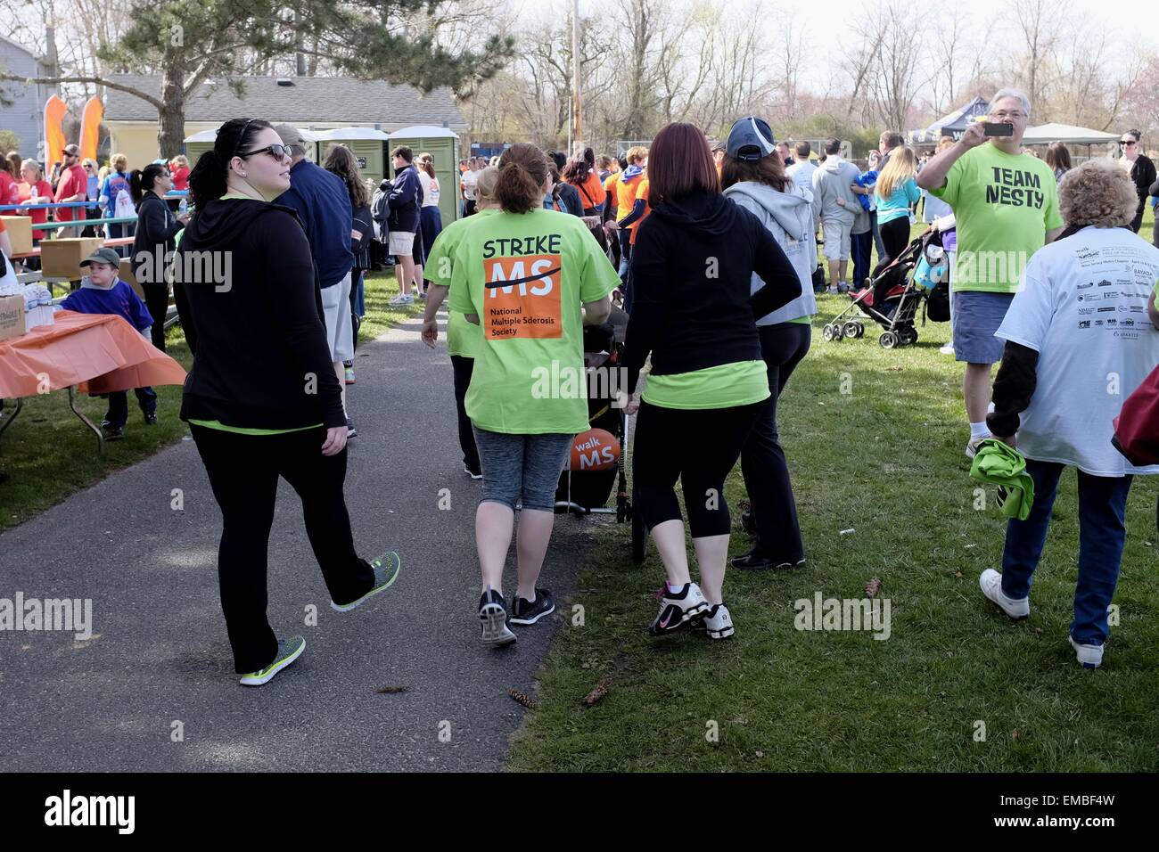 Participants starting to walk during MS Walk 2015 to raise money and awareness for Multiple Sclerosis. Stock Photo