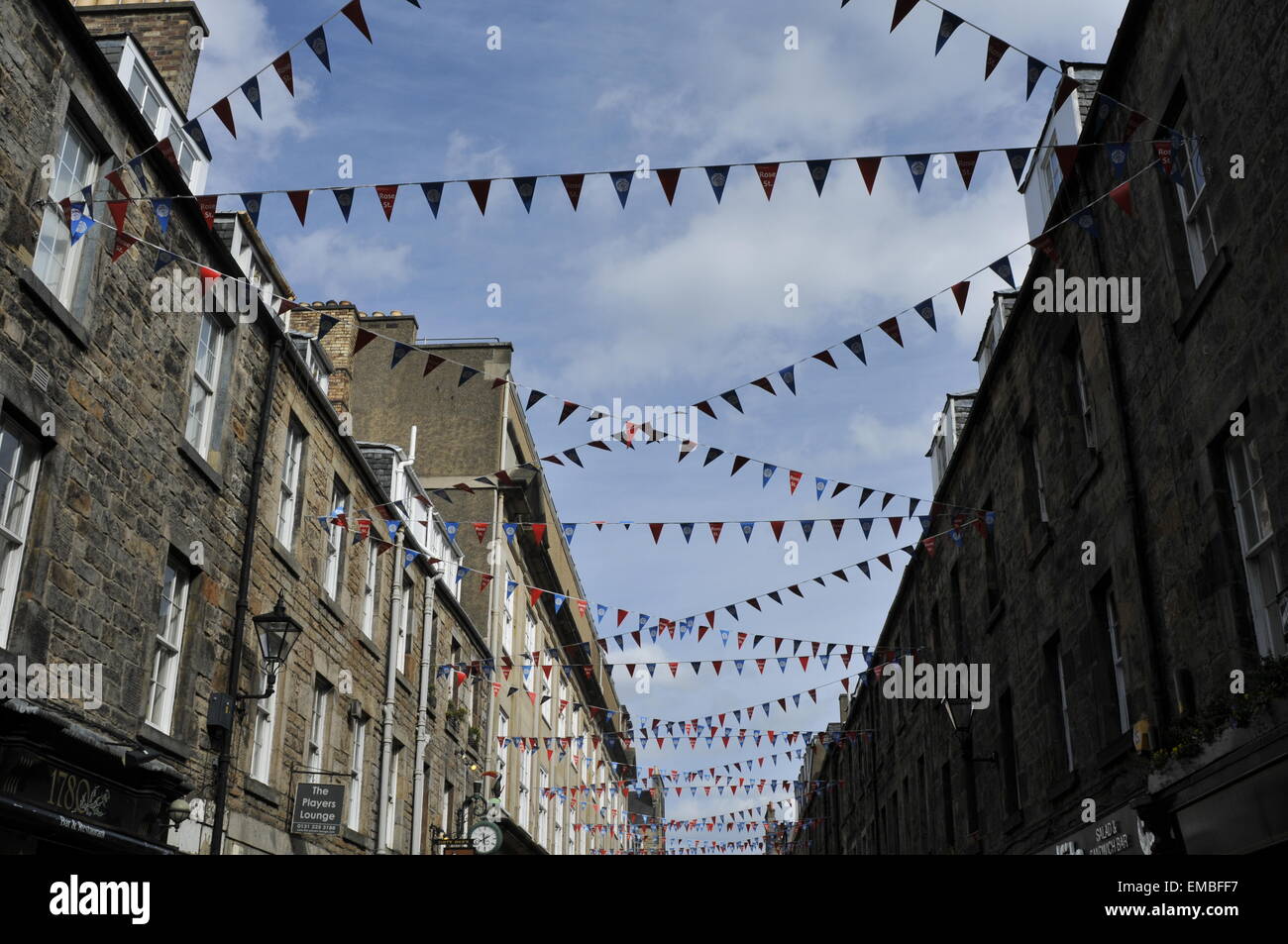 Promotional bunting on Rose Street, Edinburgh, Scotland Stock Photo