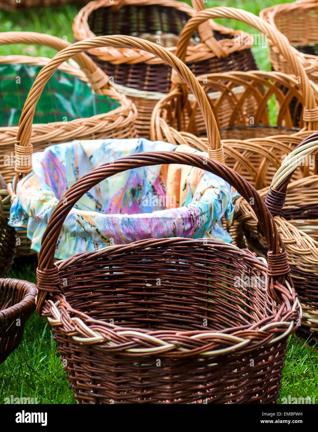Wicker Baskets For Sale At Market Stock Photo Alamy