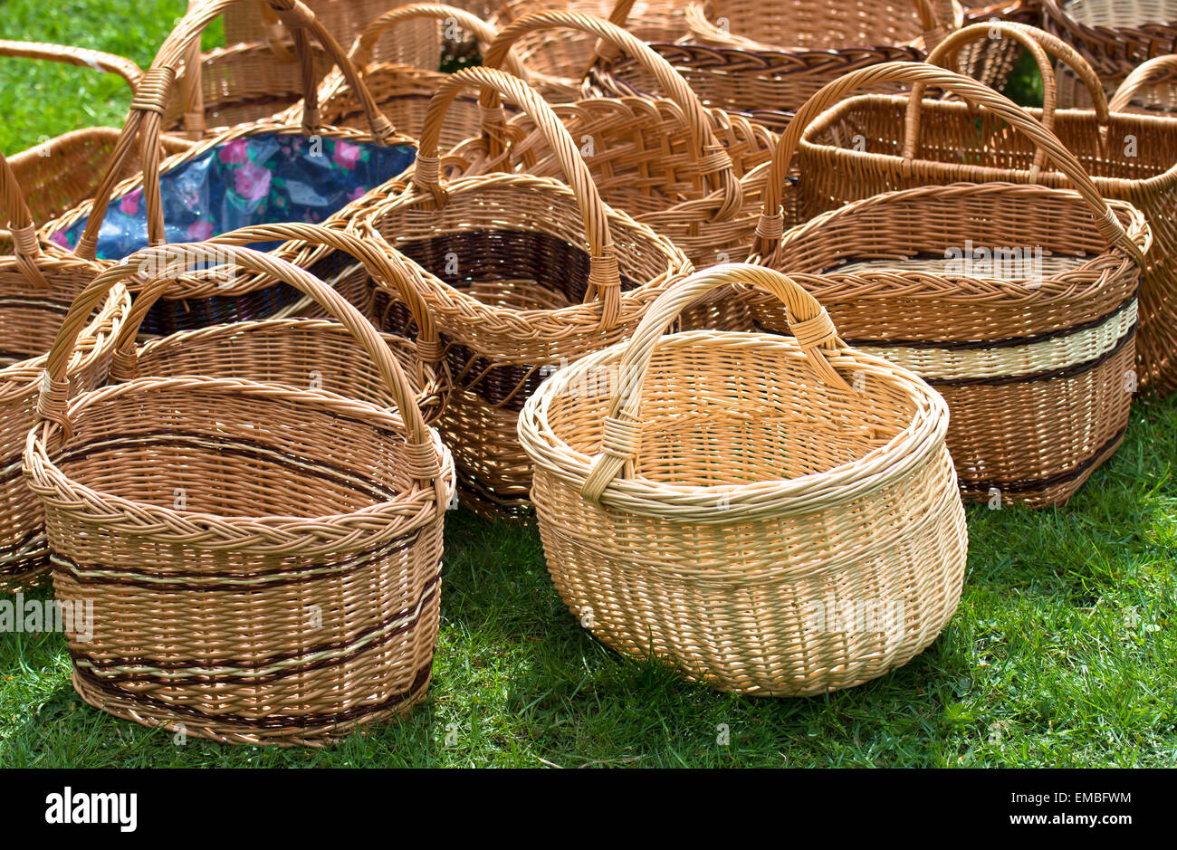 Wicker Baskets For Sale At Market Stock Photo Alamy