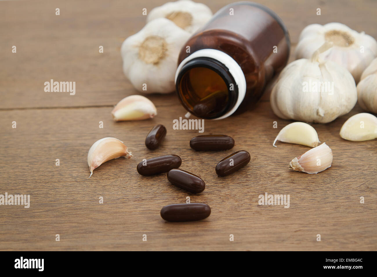 Garlic herbal supplement pills , alternative medicine Stock Photo Alamy