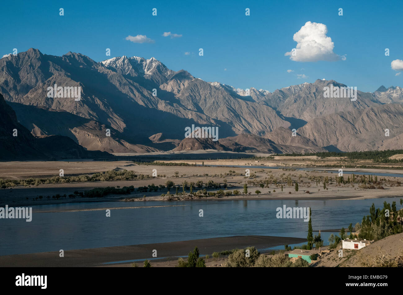 Skardu Town and the River Indus Stock Photo