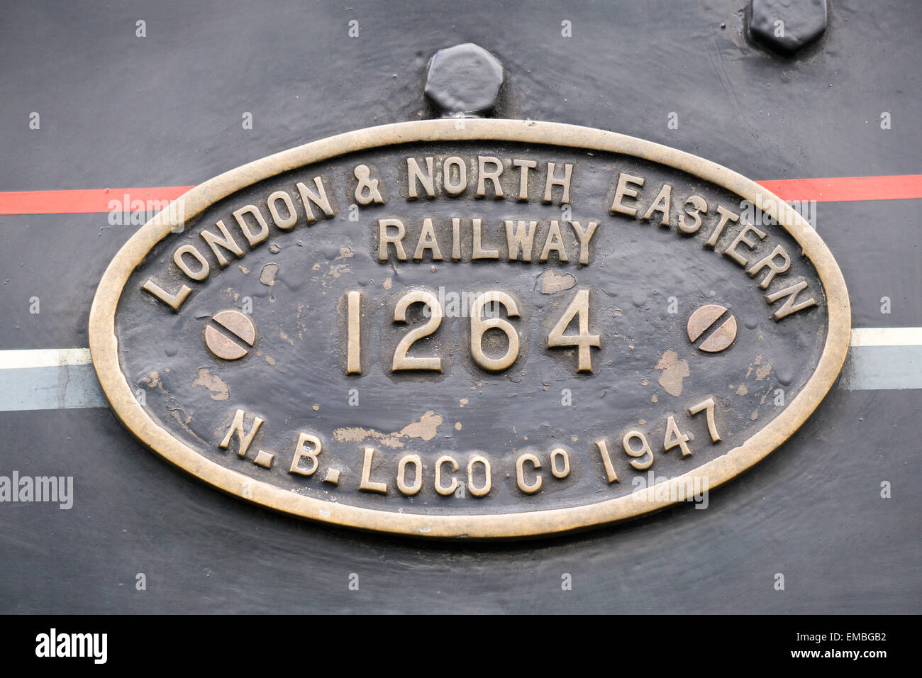 Heritage plaque off steam locomotive awaiting restoration at Grosmont, north Yorkshire moors railway Stock Photo