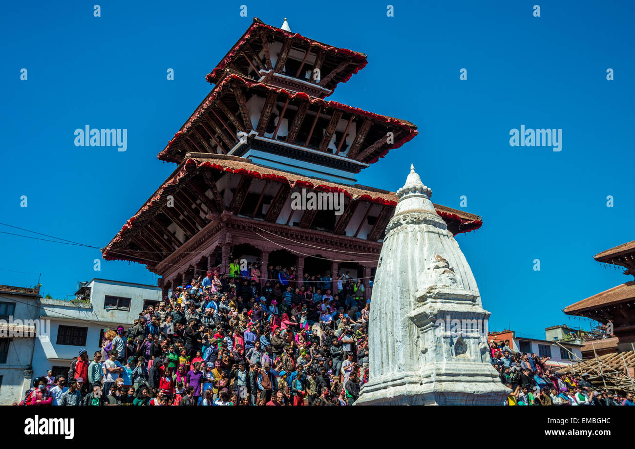 Vishnudghsfg Temple at Durbar Square  during Holi Festival in Kathmandu Stock Photo