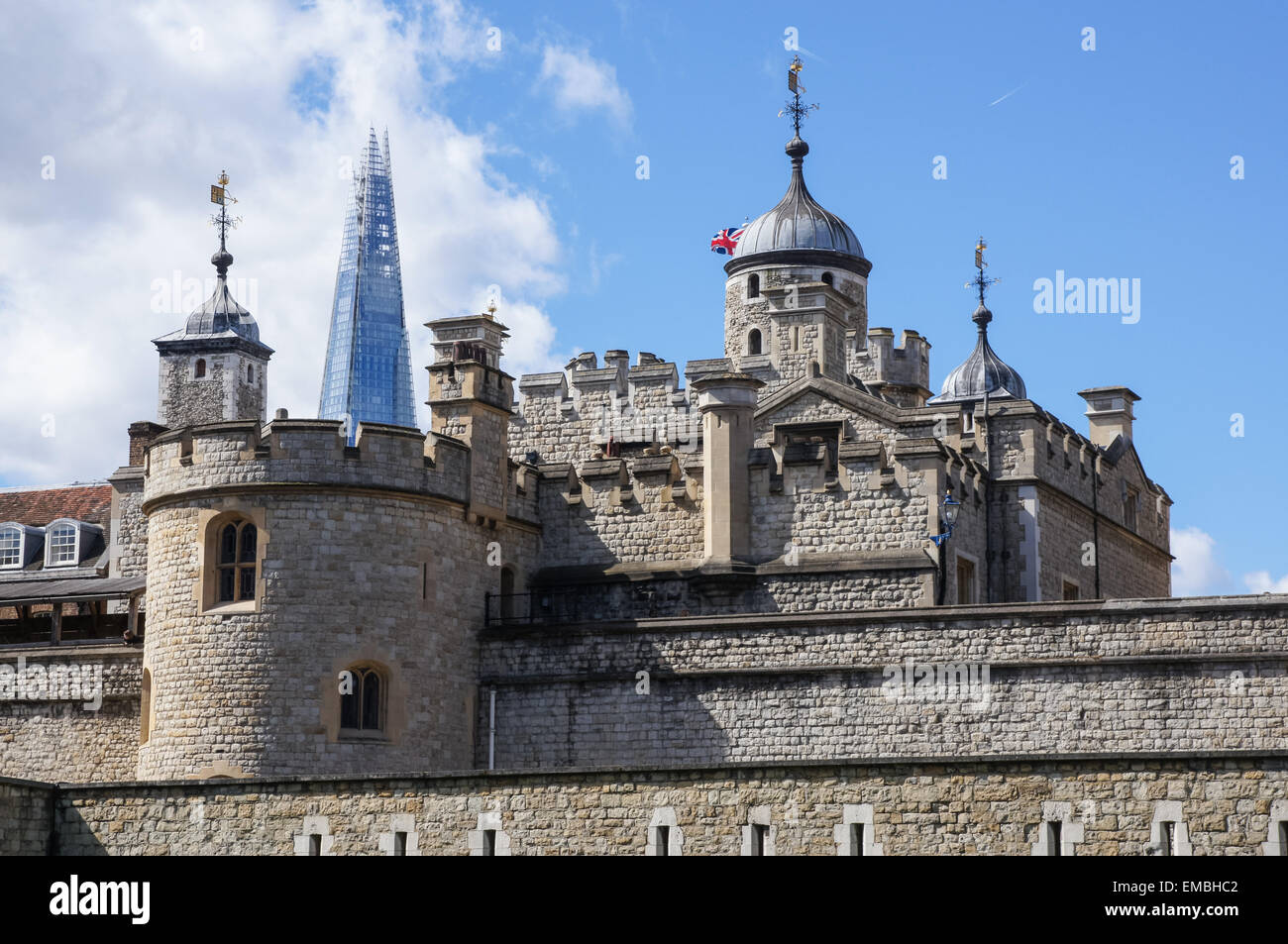 The Shard skyscraper behind Tower of London, London England United Kingdom UK Stock Photo