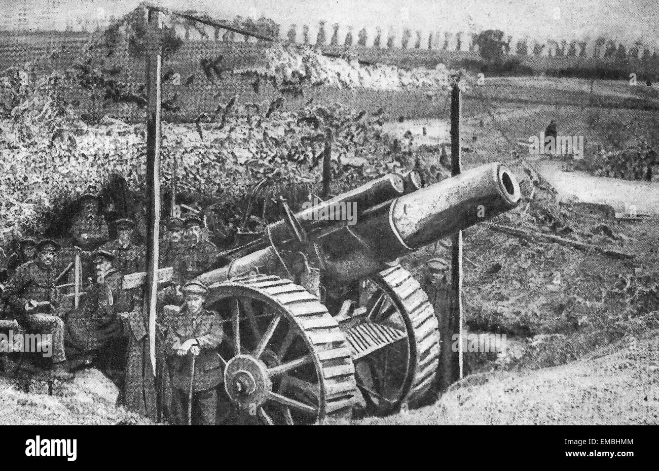 A Heavy Howitzer being entrenched - World War I Stock Photo