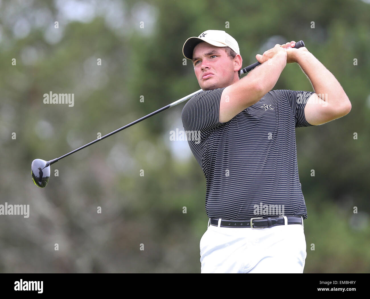 Sea Island, GA, USA. 19th Apr, 2015. : SEC Men's Golf Championship -- Vanderbilt's Hunter Stewart drives the ball from the 18th tee during the final round of men's golf SEC Championship at Sea Island Golf Club in Sea Island, Ga., Sunday, April 19, 2015. LSU won the championship. Gary McCullough/CSM/Alamy Live News Stock Photo