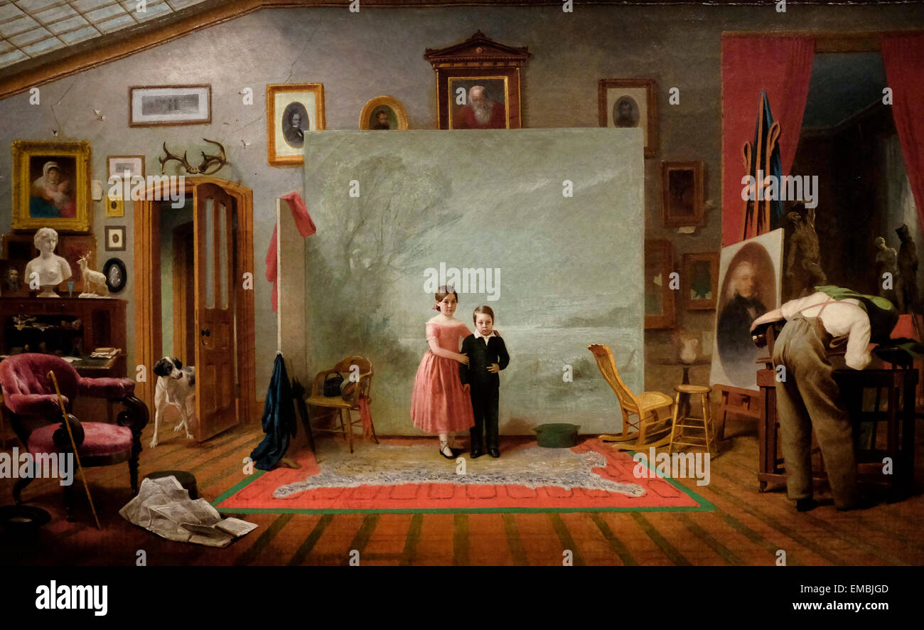 Interior with Portraits, about 1865 Thomas Le Clear Stock Photo